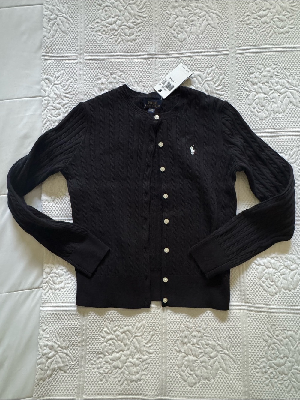 Ralph Lauren Black Cable Knit Cardigan with Polo Pony